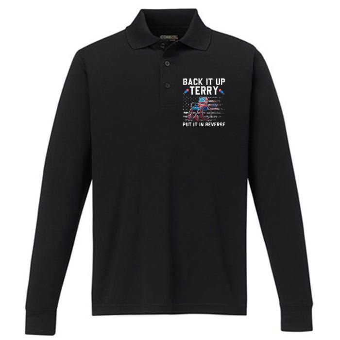 Funny 4th Of July Back Up Terry Put It In Reverse Us Flag Performance Long Sleeve Polo