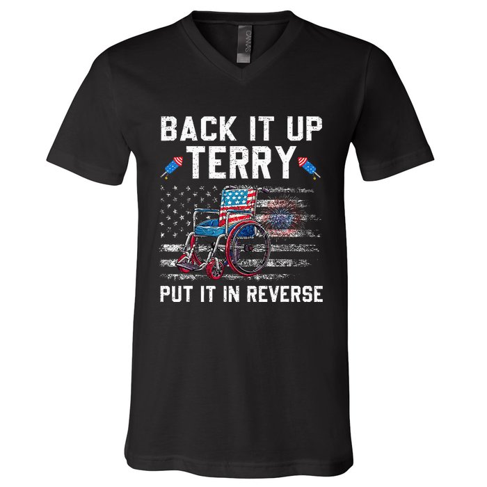 Funny 4th Of July Back Up Terry Put It In Reverse Us Flag V-Neck T-Shirt