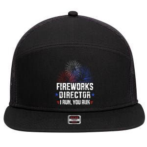 Funny 4th of July Fireworks director I run you run 7 Panel Mesh Trucker Snapback Hat