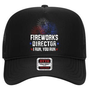 Funny 4th of July Fireworks director I run you run High Crown Mesh Back Trucker Hat