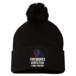 Funny 4th of July Fireworks director I run you run Pom Pom 12in Knit Beanie