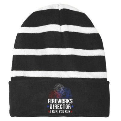 Funny 4th of July Fireworks director I run you run Striped Beanie with Solid Band