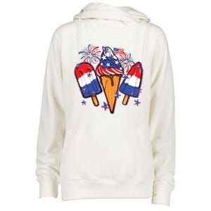 Funny 4th Of July Patriotic Popsicle Womens Funnel Neck Pullover Hood