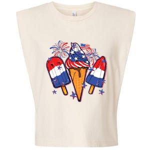 Funny 4th Of July Patriotic Popsicle Garment-Dyed Women's Muscle Tee