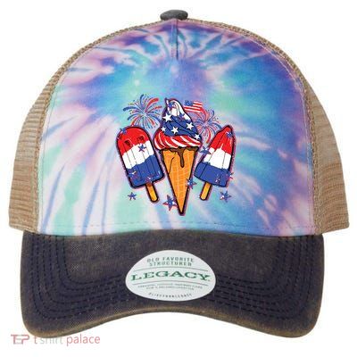 Funny 4th Of July Patriotic Popsicle Legacy Tie Dye Trucker Hat