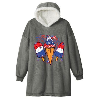 Funny 4th Of July Patriotic Popsicle Hooded Wearable Blanket