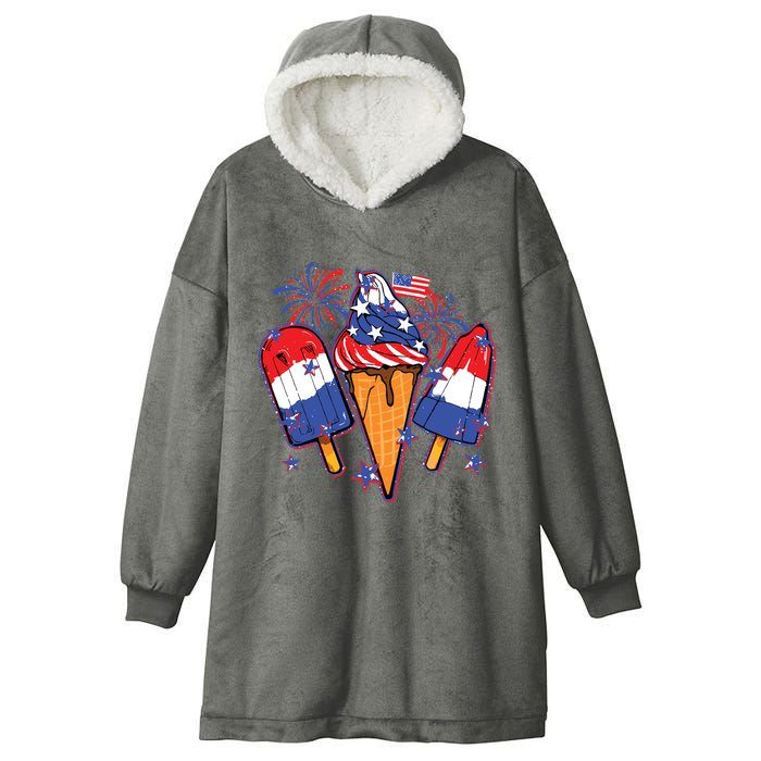 Funny 4th Of July Patriotic Popsicle Hooded Wearable Blanket