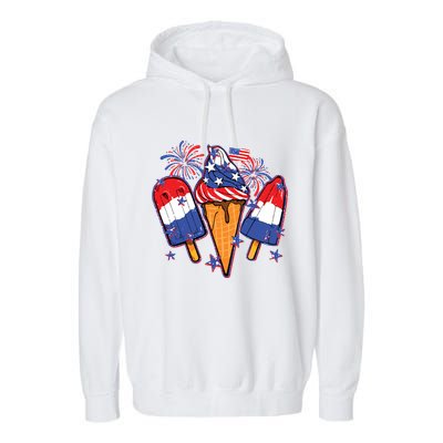 Funny 4th Of July Patriotic Popsicle Garment-Dyed Fleece Hoodie