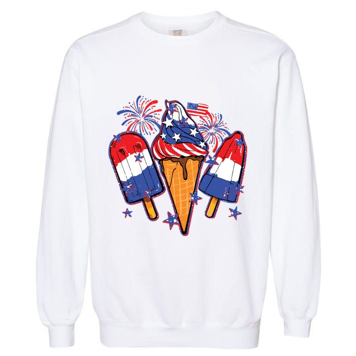 Funny 4th Of July Patriotic Popsicle Garment-Dyed Sweatshirt