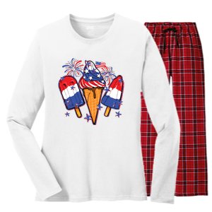 Funny 4th Of July Patriotic Popsicle Women's Long Sleeve Flannel Pajama Set 