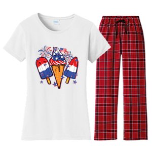 Funny 4th Of July Patriotic Popsicle Women's Flannel Pajama Set