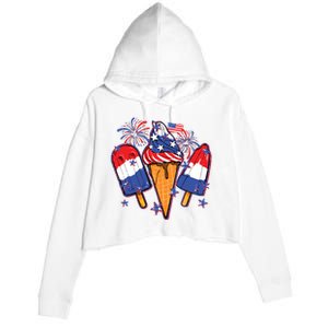 Funny 4th Of July Patriotic Popsicle Crop Fleece Hoodie