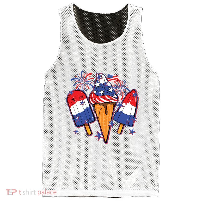Funny 4th Of July Patriotic Popsicle Mesh Reversible Basketball Jersey Tank