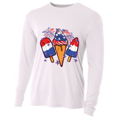 Funny 4th Of July Patriotic Popsicle Cooling Performance Long Sleeve Crew