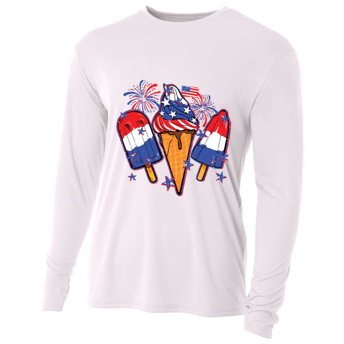 Funny 4th Of July Patriotic Popsicle Cooling Performance Long Sleeve Crew