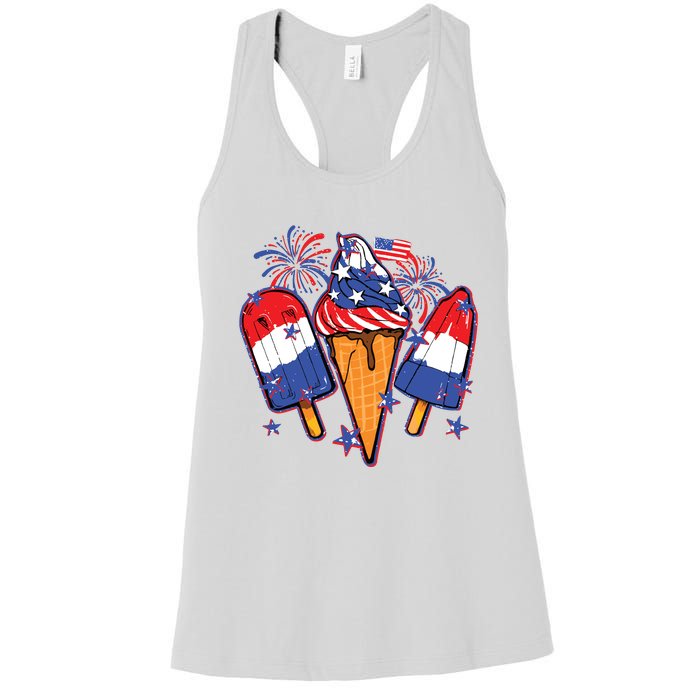 Funny 4th Of July Patriotic Popsicle Women's Racerback Tank