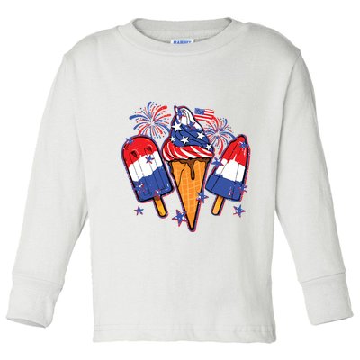 Funny 4th Of July Patriotic Popsicle Toddler Long Sleeve Shirt