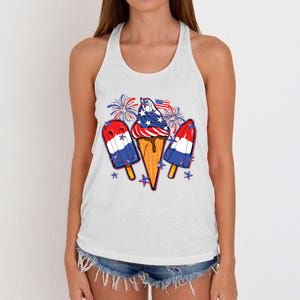 Funny 4th Of July Patriotic Popsicle Women's Knotted Racerback Tank