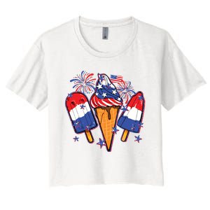 Funny 4th Of July Patriotic Popsicle Women's Crop Top Tee