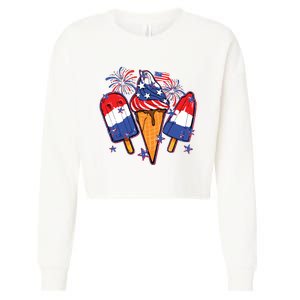 Funny 4th Of July Patriotic Popsicle Cropped Pullover Crew