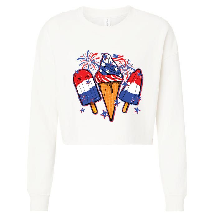 Funny 4th Of July Patriotic Popsicle Cropped Pullover Crew
