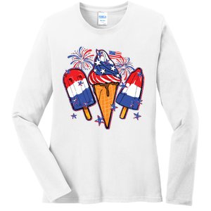 Funny 4th Of July Patriotic Popsicle Ladies Long Sleeve Shirt