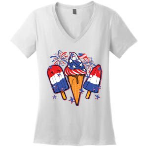 Funny 4th Of July Patriotic Popsicle Women's V-Neck T-Shirt