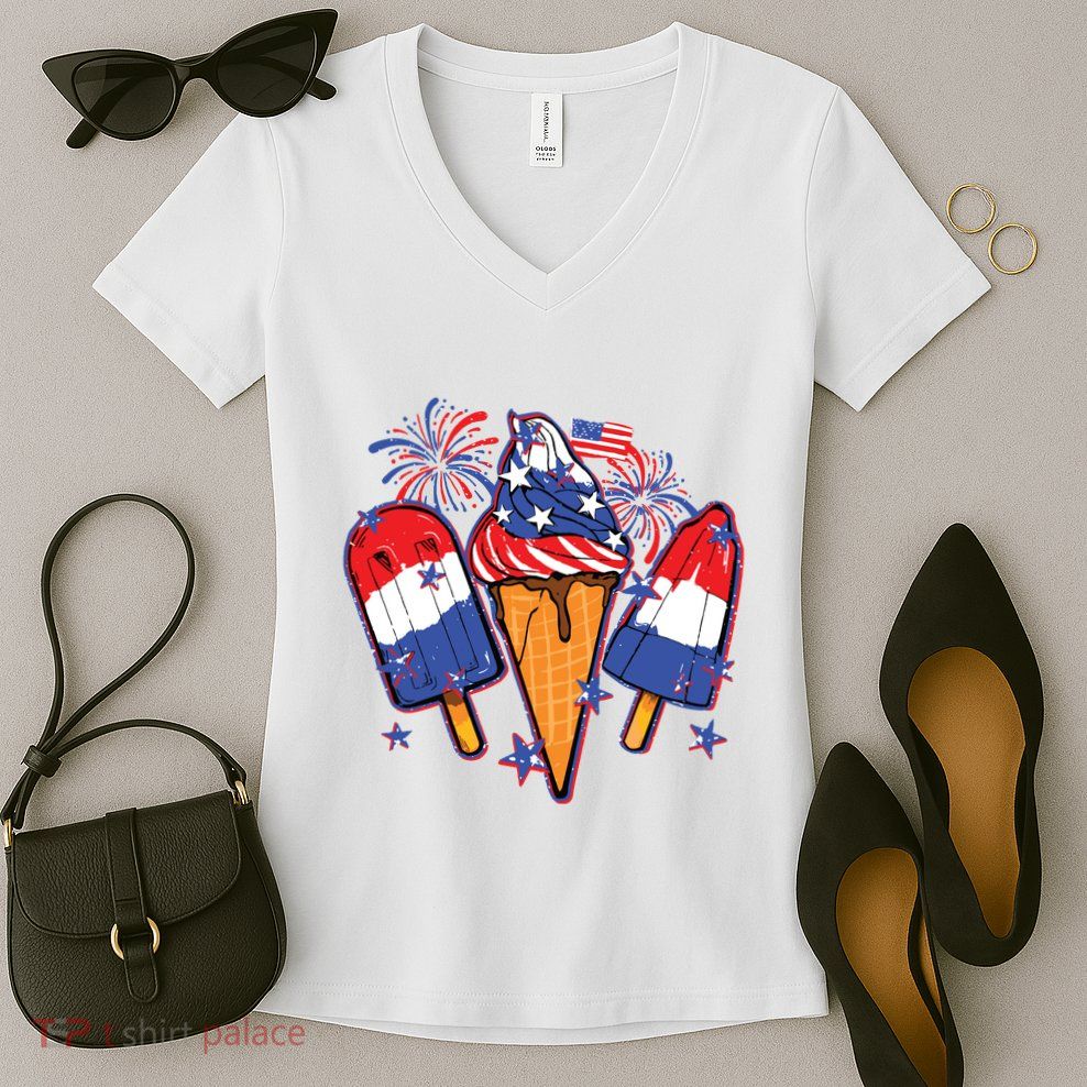 Funny 4th Of July Patriotic Popsicle Women's V-Neck T-Shirt