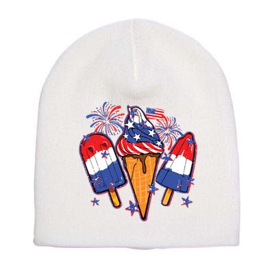 Funny 4th Of July Patriotic Popsicle Short Acrylic Beanie