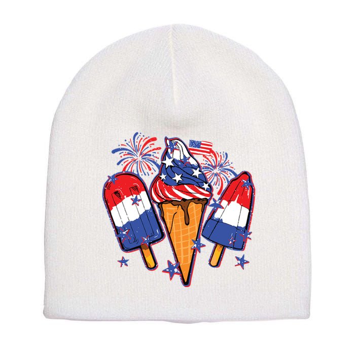 Funny 4th Of July Patriotic Popsicle Short Acrylic Beanie
