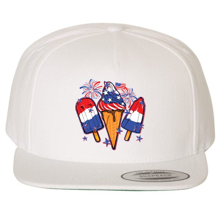 Funny 4th Of July Patriotic Popsicle Wool Snapback Cap