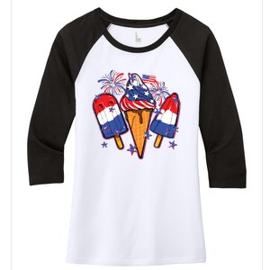 Funny 4th Of July Patriotic Popsicle Women's Tri-Blend 3/4-Sleeve Raglan Shirt