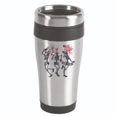 Funny 4th Of July Dancing Skeleton American Flag 16oz Travel Tumbler