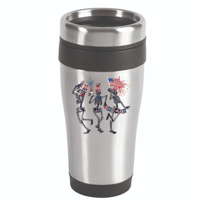 Funny 4th Of July Dancing Skeleton American Flag 16oz Travel Tumbler