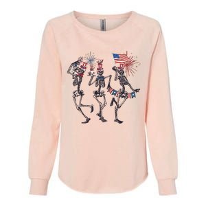 Funny 4th Of July Dancing Skeleton American Flag Womens California Wash Sweatshirt