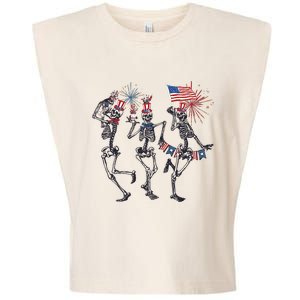 Funny 4th Of July Dancing Skeleton American Flag Garment-Dyed Women's Muscle Tee