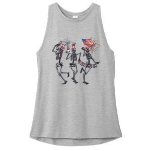 Funny 4th Of July Dancing Skeleton American Flag Ladies PosiCharge Tri-Blend Wicking Tank