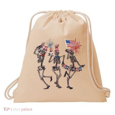 Funny 4th Of July Dancing Skeleton American Flag Drawstring Bag