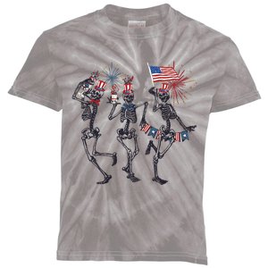 Funny 4th Of July Dancing Skeleton American Flag Kids Tie-Dye T-Shirt