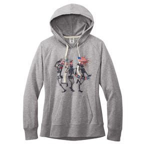 Funny 4th Of July Dancing Skeleton American Flag Women's Fleece Hoodie