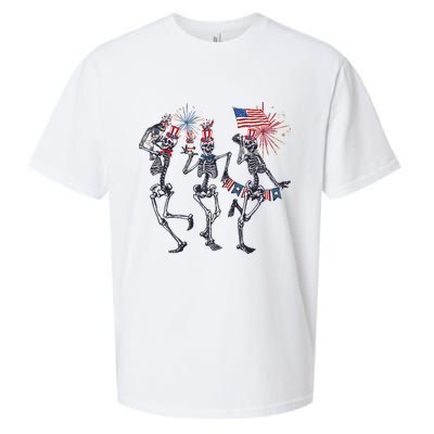 Funny 4th Of July Dancing Skeleton American Flag Sueded Cloud Jersey T-Shirt