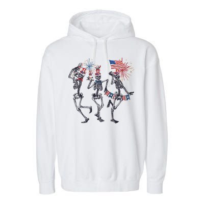 Funny 4th Of July Dancing Skeleton American Flag Garment-Dyed Fleece Hoodie