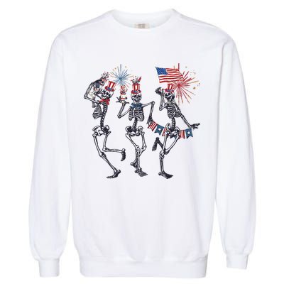 Funny 4th Of July Dancing Skeleton American Flag Garment-Dyed Sweatshirt