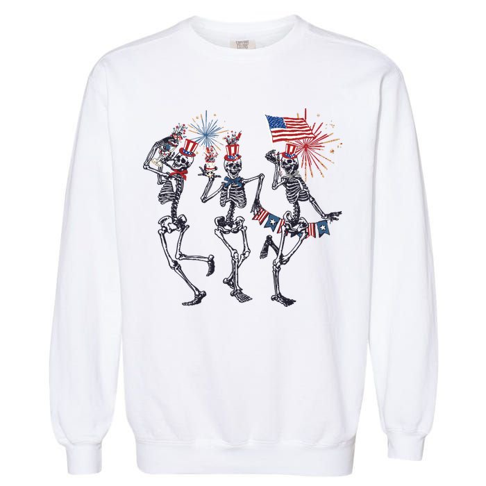 Funny 4th Of July Dancing Skeleton American Flag Garment-Dyed Sweatshirt