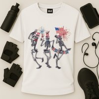 Funny 4th Of July Dancing Skeleton American Flag Performance Shirt