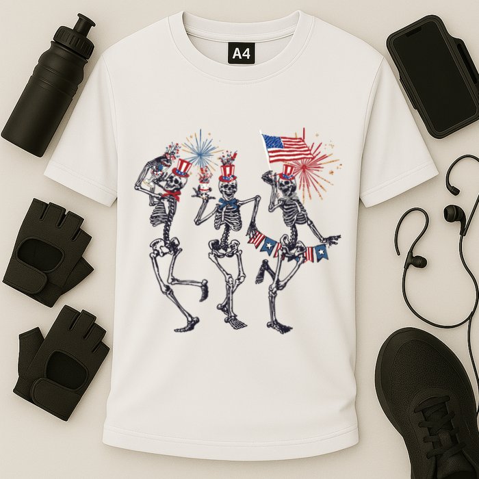 Funny 4th Of July Dancing Skeleton American Flag Performance Shirt