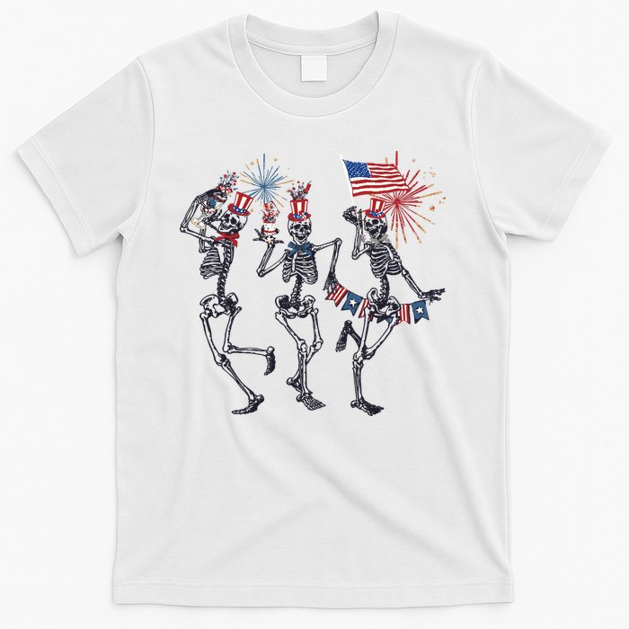 Funny 4th Of July Dancing Skeleton American Flag T-Shirt