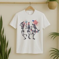 Funny 4th Of July Dancing Skeleton American Flag T-Shirt