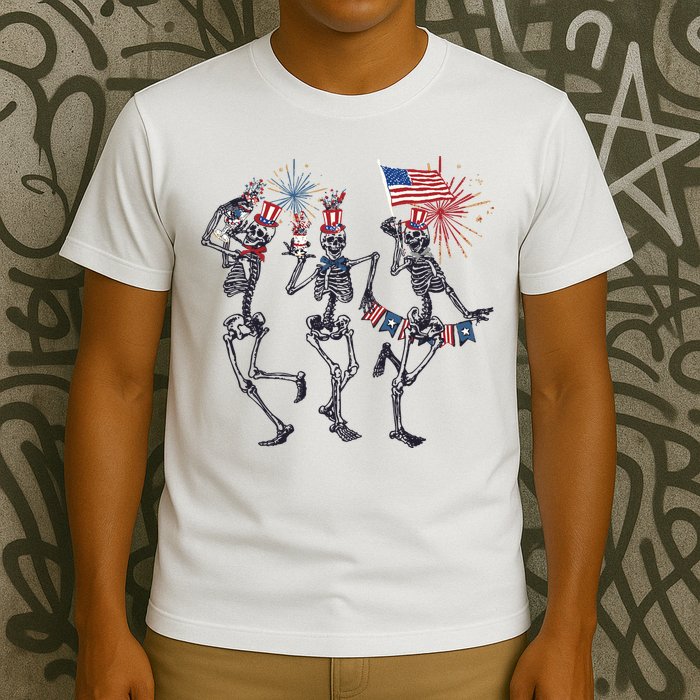 Funny 4th Of July Dancing Skeleton American Flag T-Shirt