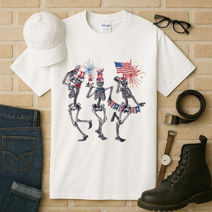 Funny 4th Of July Dancing Skeleton American Flag Tall T-Shirt